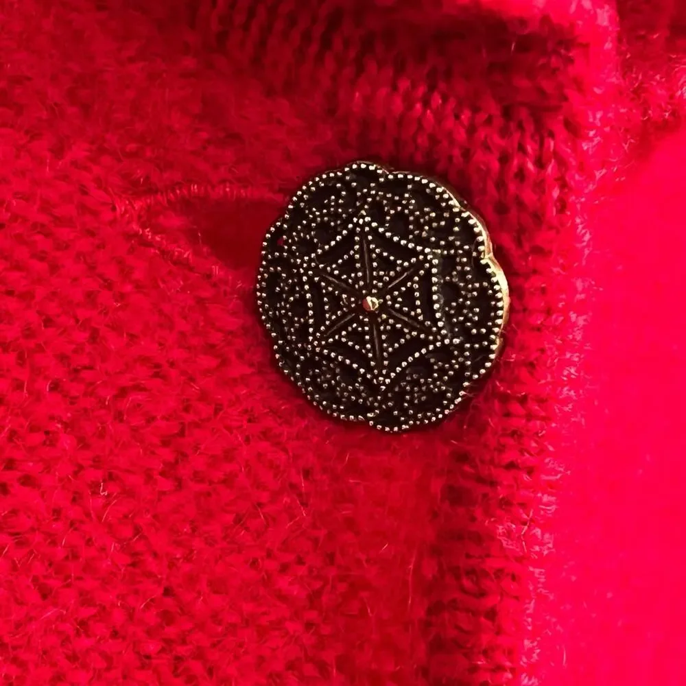 Karen Scott Womens 100% Wool Vintage Y2K Retro Cardigan Sweater - Red, Size M